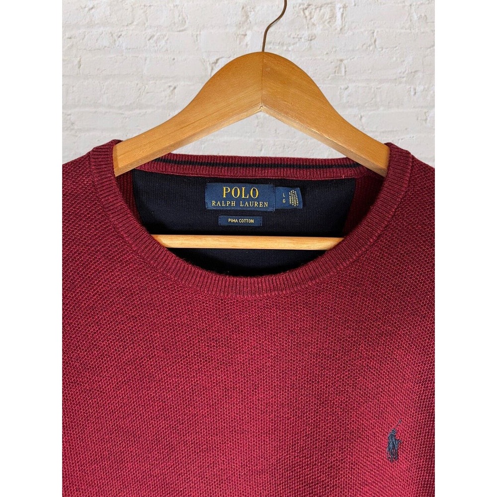 Polo Ralph Lauren Large Mens. Burgundy Red Knit Crew Neck Long Sleeve Sweater - Picture 4 of 7